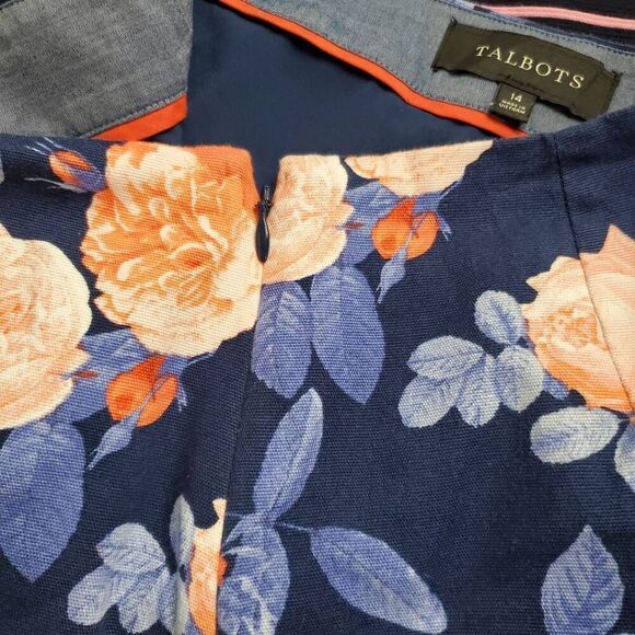Talbots Size 14 Navy Floral Lined Skirt - Picture 7 of 9